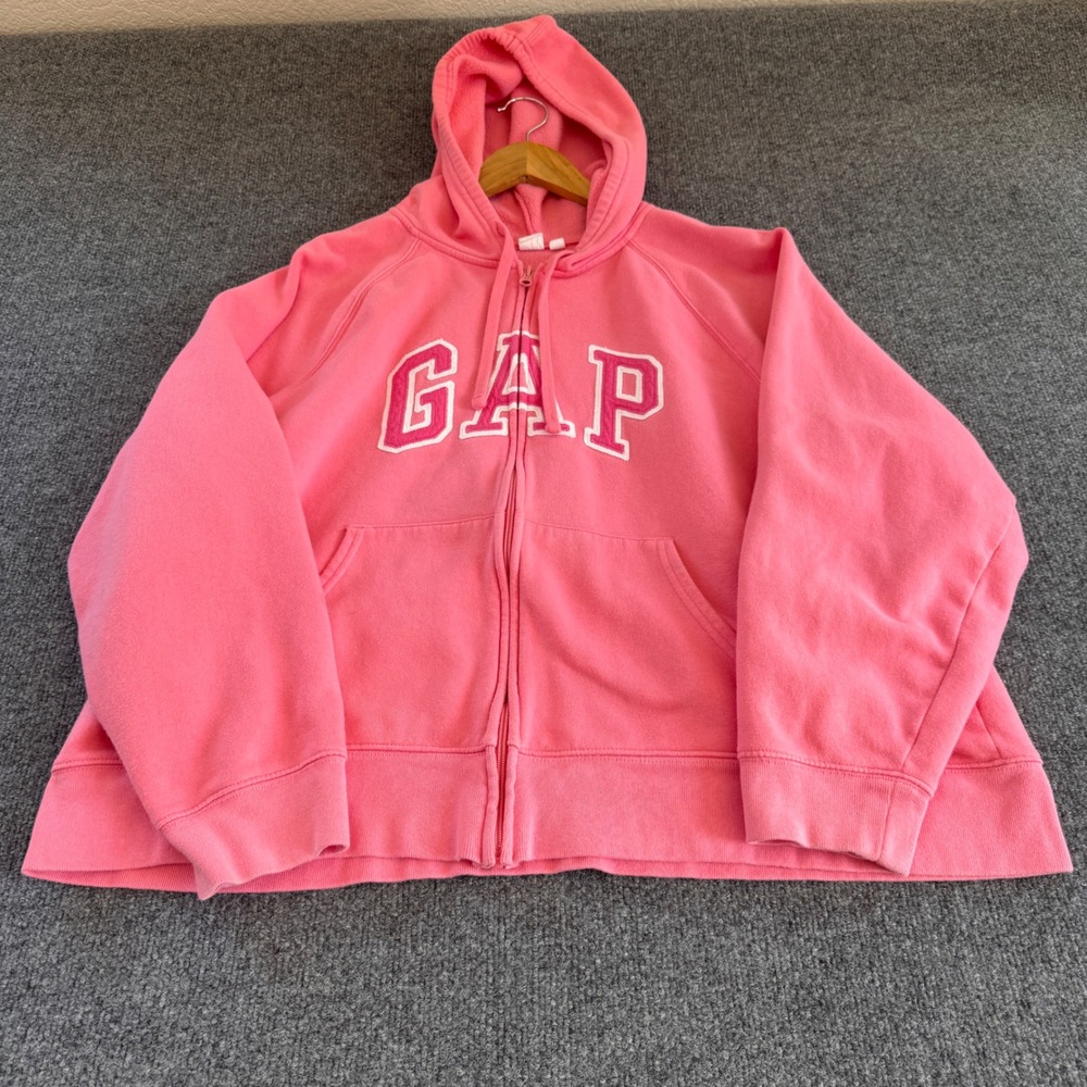 GAP Zip Up Hoodie Women XXL Pink Excellent Fleece Arch Logo Sweatshirt